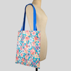 Tote Bag Fleurs, anses bleues