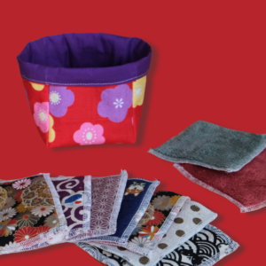 Grandes lingettes lavables avec panier réversible.
