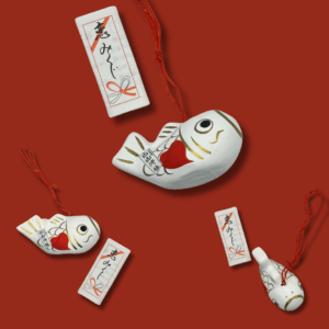 Omikuji Vivaneau blanc coeur rouge.